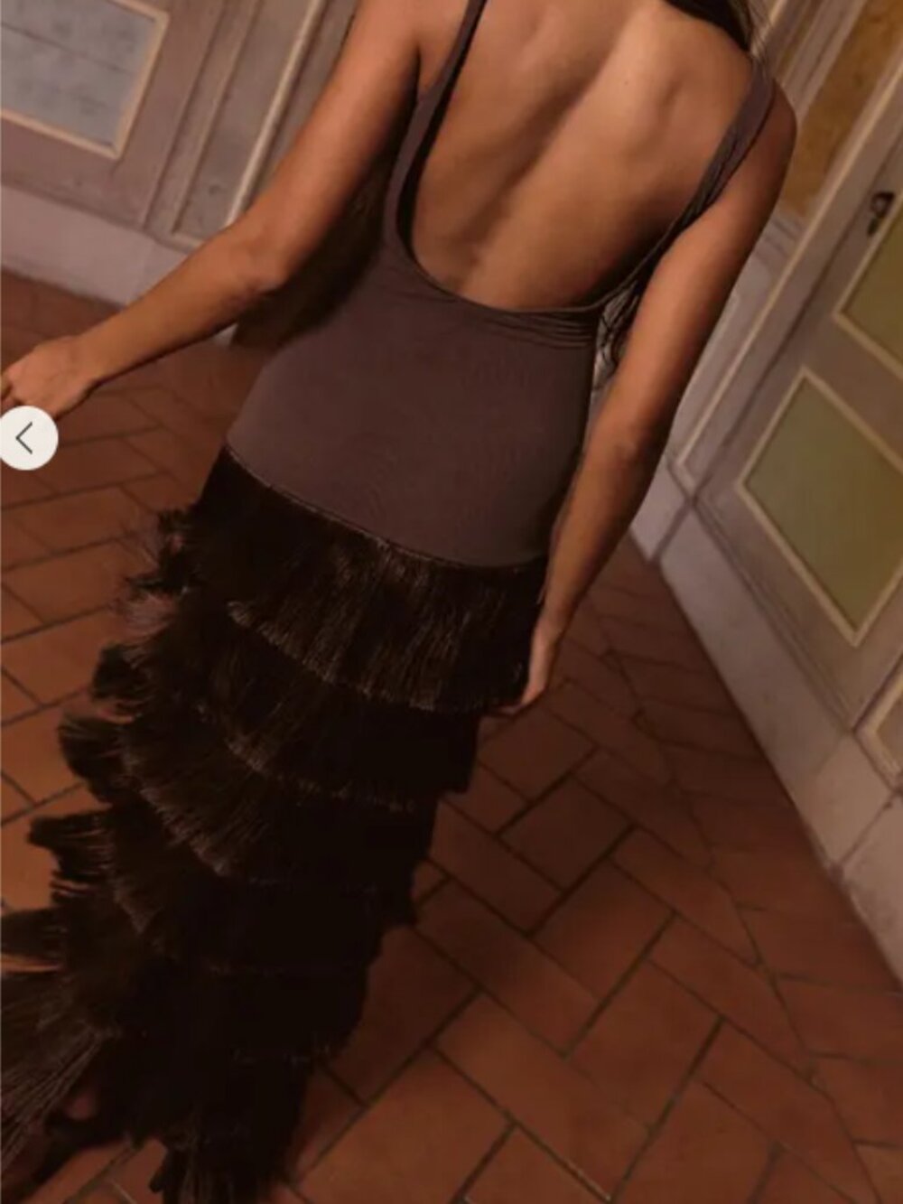 NWT Pretty Little Thing PLT Label Dark Chocolate Mesh Fringe Skirt Maxi Dress, 4 - Picture 2 of 4